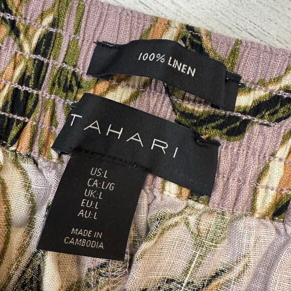 NWT Tahari Large 100% Linen purple crop wide leg pants tropical beachy vacation - Picture 4 of 7